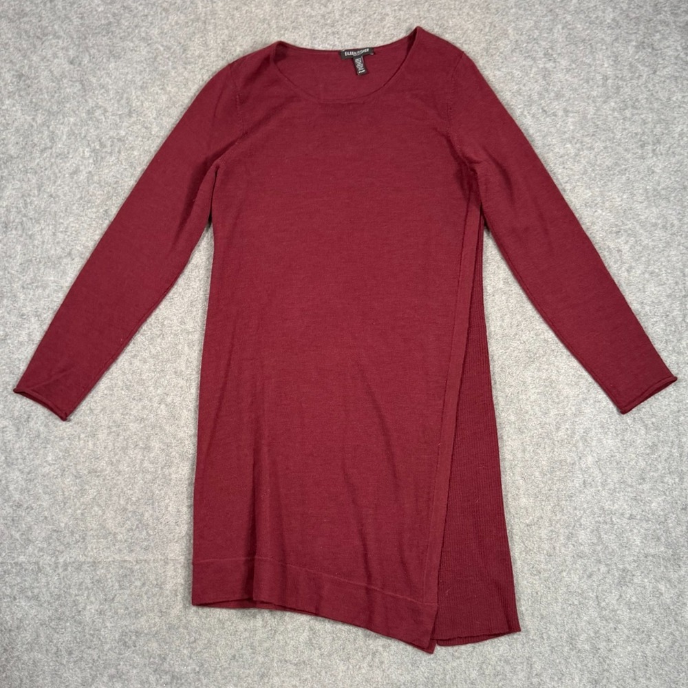 Eileen Fisher Passionflower Merino Wool Asymmetric Sweater Dress Women's Size PS